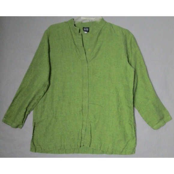 EILEEN FISHER Womens Green Textured Hi-lo Hem Long Sleeve Open Front Duster Sweater